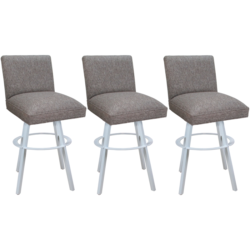 Pemberly Row Set of 3 Extra Tall Swivel Metal Stools in Gray with White