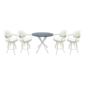 Pemberly Row Pub Set - 30&quot Swivel Bar Stools in White Vinyl & White