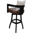 Pemberly Row Swivel Wood Bar Stool - Tan Vinyl in Black with Cream Pillow