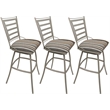 Pemberly Row Set of 3 Outdoor Indoor Counter Stools - Armless in Nutmeg & Beige