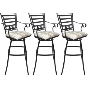 Pemberly Row Set of 3 Outdoor Indoor Counter Stool 26&quot - Arms in DW White & Gray