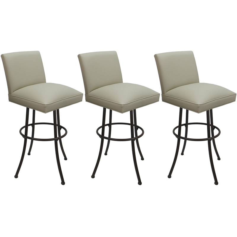 Pemberly Row Set of 3 Swivel Metal Stools - Noam in Beige Vinyl & Brown