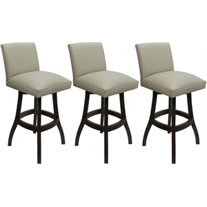 Pemberly Row Set of 3 Swivel Wood Bar Stools 30&quot in Beige Vinyl with Dark Walnut