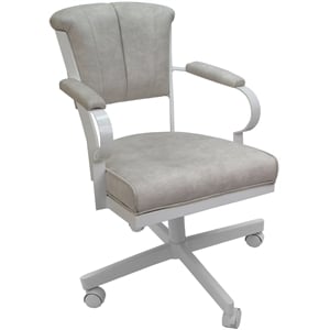 Pemberly Row Swivel Tilt Metal Caster Chair in Smoke Beige with White Base