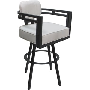 Pemberly Row Swivel Metal Bar Stool 30&quot Seat in White Vinyl with Gray Frame