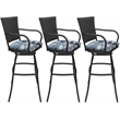 Pemberly Row Set of 3 Outdoor Indoor Bar Stools - Arms in Flint with Gray