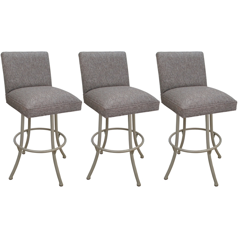 Pemberly Row Set of 3 Extra Tall Swivel Metal Stools in Gray with Beige