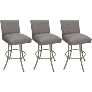 Pemberly Row Set of 3 Extra Tall Swivel Metal Stools in Gray with Beige