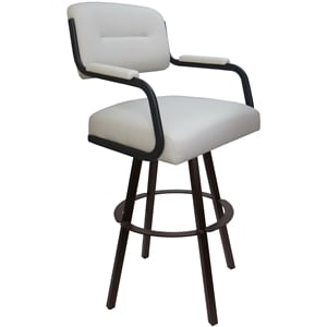 Pemberly Row Swivel Counter Metal Bar Stool 26&quot in Ocean Beige Vinyl with Brown
