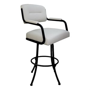 Pemberly Row Swivel Counter Metal Bar Stool 26&quot in Ocean Beige Vinyl with Black
