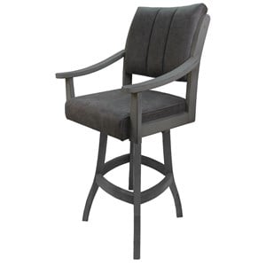 Pemberly Row 30&quot Solid Swivel Wood Bar Stool in Elk Charcoal with Grey