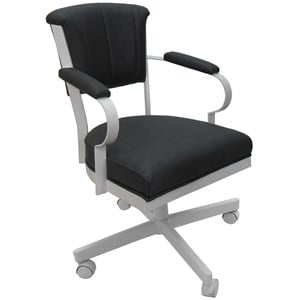 Pemberly Row Swivel Tilt Metal Caster Chair in Gray Vinyl with White Frame