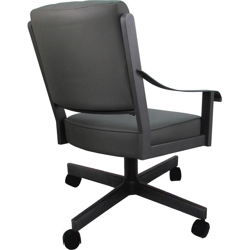 Pemberly Row Leather Dining Caster Chair Swivel Tilt in Gray Leather on Gray