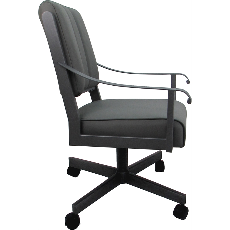 Pemberly Row Leather Dining Caster Chair Swivel Tilt in Gray Leather on Gray