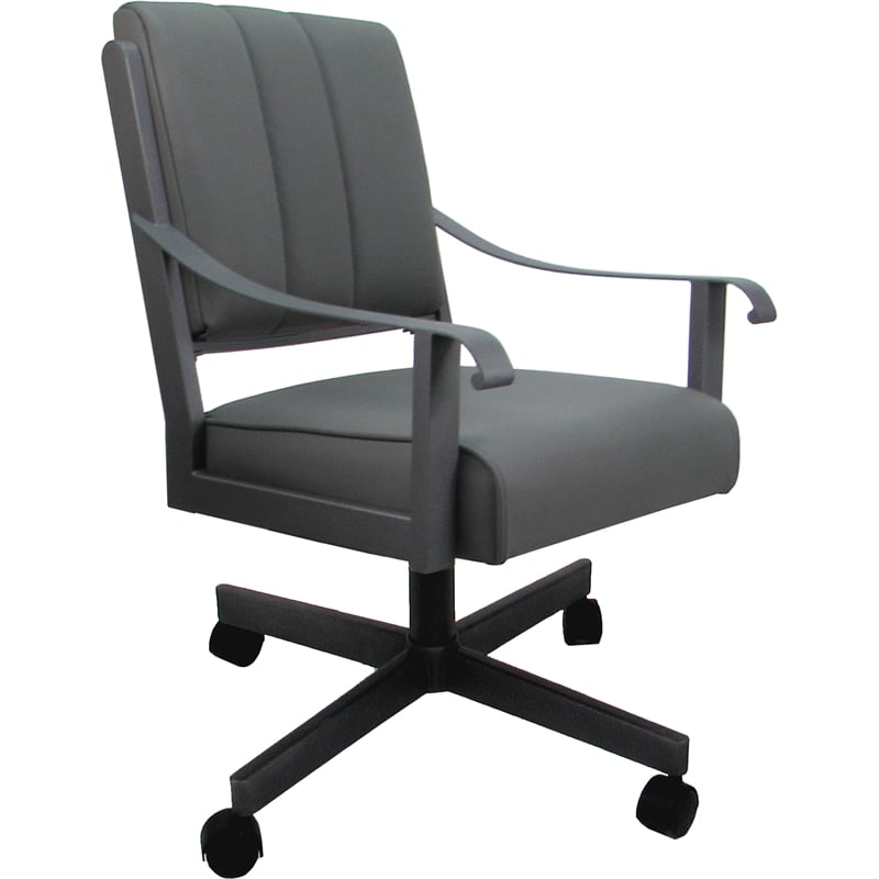 Pemberly Row Leather Dining Caster Chair Swivel Tilt in Gray Leather on Gray