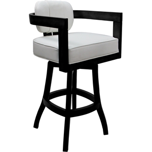 Pemberly Row Swivel Wood Counter Stool 26&quot Seat in White Vinyl with Black Frame