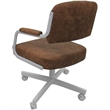 Pemberly Row Swivel Metal Dining Caster Chair in Pecan Brown Vinyl with White