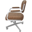Pemberly Row Swivel Metal Dining Caster Chair in Pecan Brown Vinyl with White