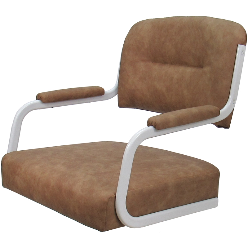 Pemberly Row Swivel Metal Dining Caster Chair in Pecan Brown Vinyl with White