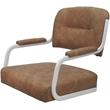 Pemberly Row Swivel Metal Dining Caster Chair in Pecan Brown Vinyl with White