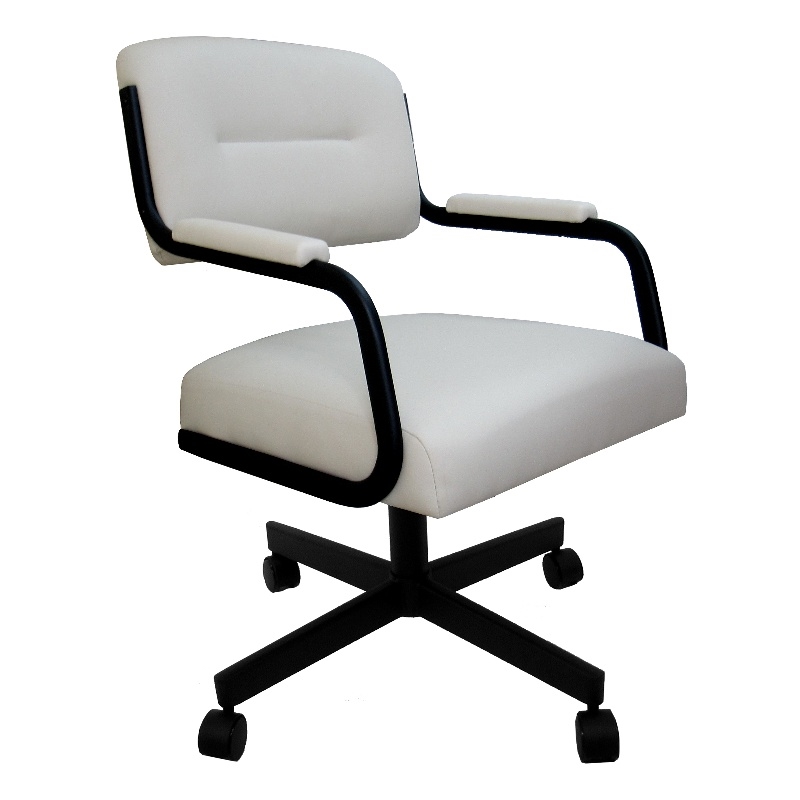 Pemberly Row Swivel Metal Caster Dining Chair in Ocean Beige Vinyl with Black
