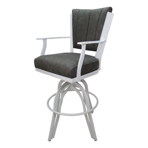 Pemberly Row Swivel Tilt Counter Stool 26&quot Seat in Elk Charcoal with White Metal