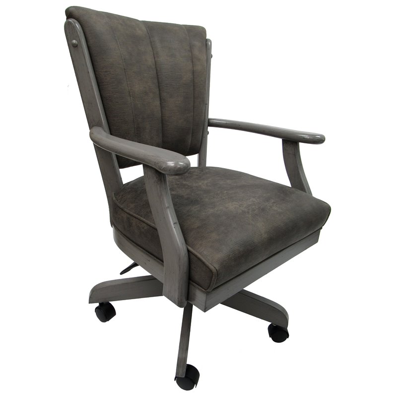 Pemberly Row Swivel Wood Dining Caster Chair on Wheels in Iron Gray with Gray