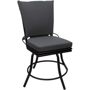 Pemberly Row Patio Dining Chair in without Arms & Dark Gray Linen-Black