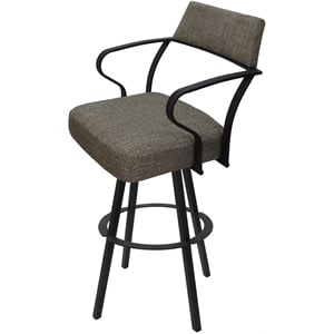 Pemberly Row Swivel Bar Height 30&quot Metal Stool in Cocoa Brown with Gray