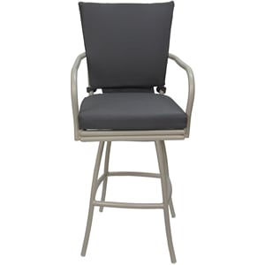 Pemberly Row Outdoor or Indoor Counter 26&quot Bar Stool in Dark Gray Linen & Beige