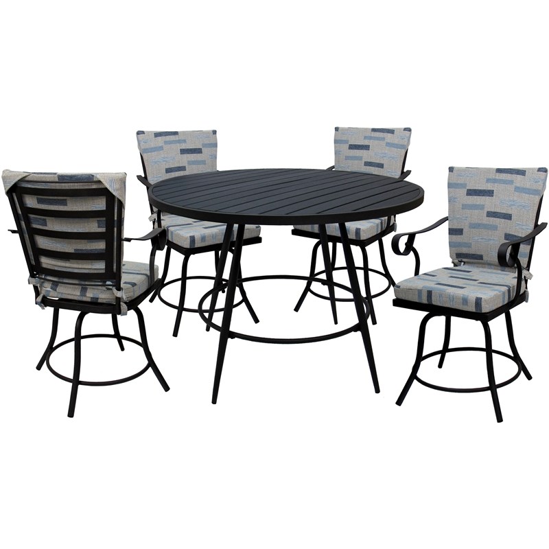 Pemberly Row Outdoor/Indoor Patio Dining Set in Blue Beige with Black