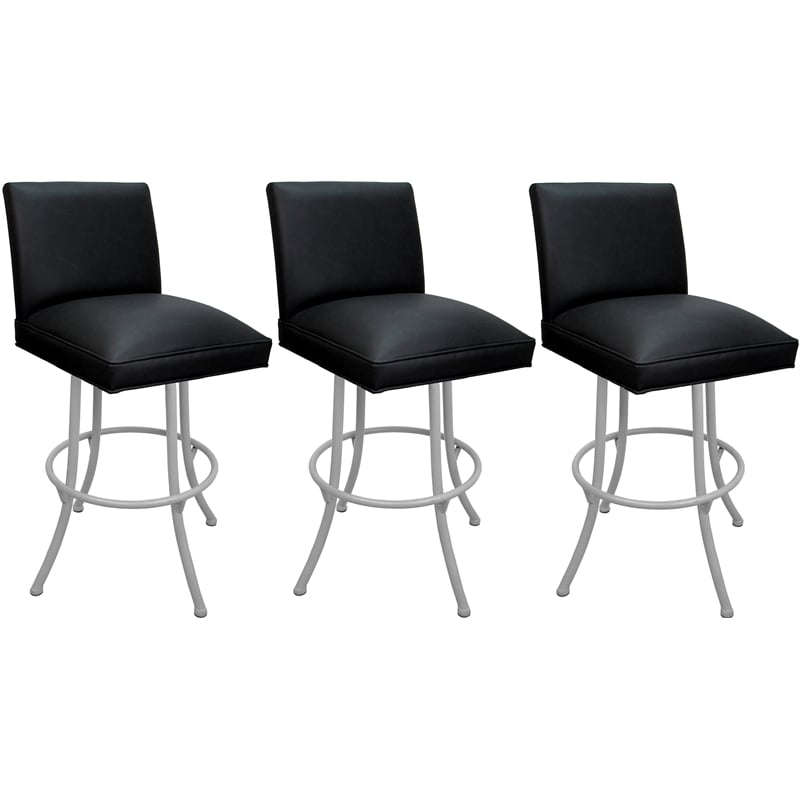 Pemberly Row Set of 3 Swivel Metal Stools - Noam in Black Vinyl & White