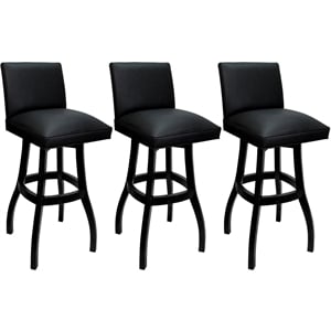 Pemberly Row Set of 3 Extra Tall Swivel Wood Stools in Black Vinyl with Black