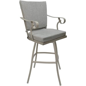 Pemberly Row Outdoor/Indoor Bar Stool 30&quot in White Linen with Beige Frame