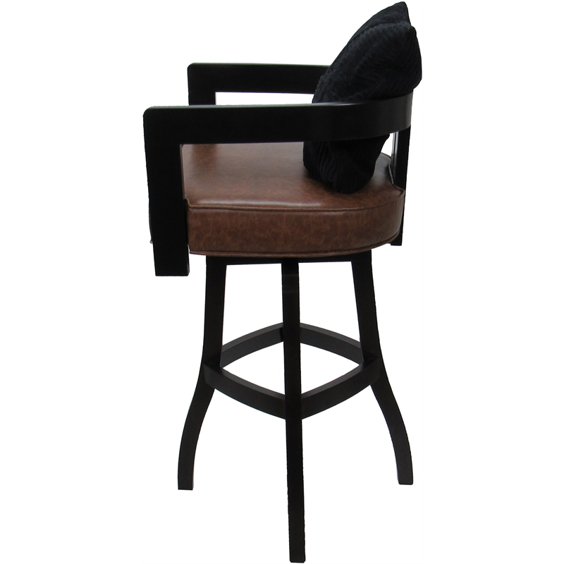 Pemberly Row Swivel Wood Bar Stool - Brown Vinyl in Black with Black Pillow