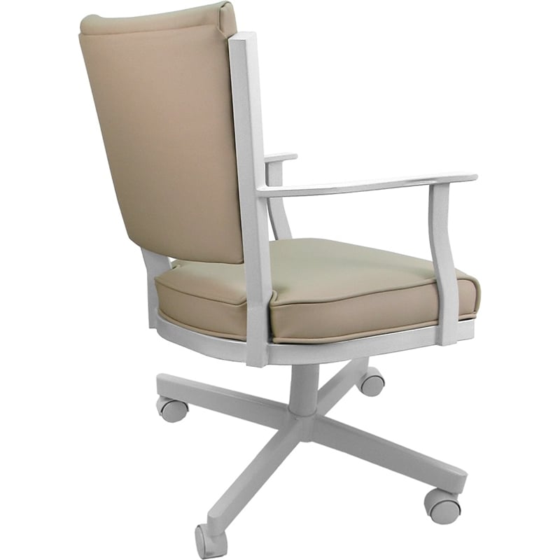 Pemberly Row Leather Dining Caster Chair Swivel Tilt in Tan on White