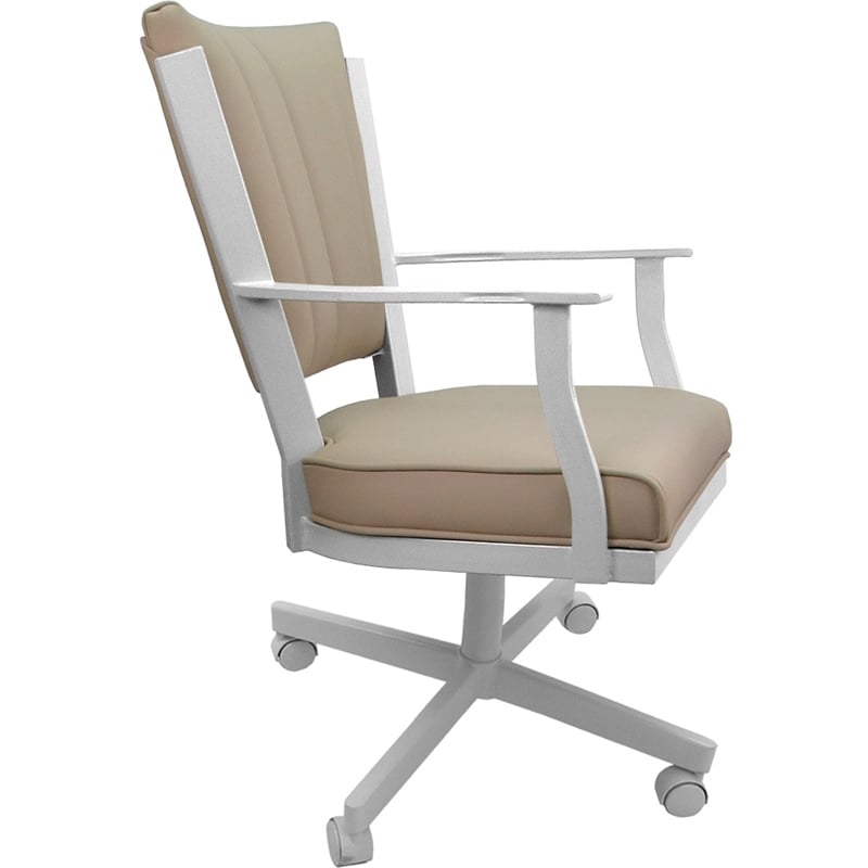Pemberly Row Leather Dining Caster Chair Swivel Tilt in Tan on White