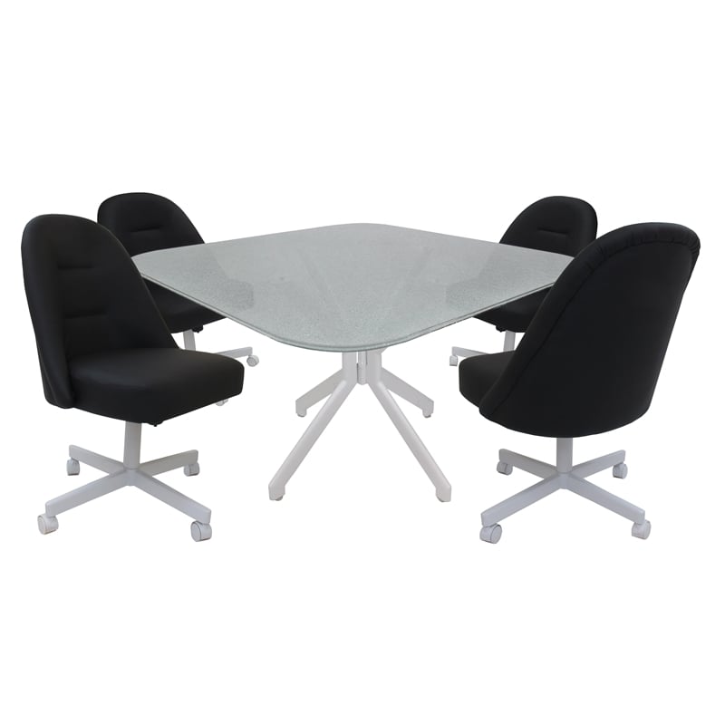 Pemberly Row Dinette Swivel Caster Chairs - Crackle Glass in Black Vinyl & White