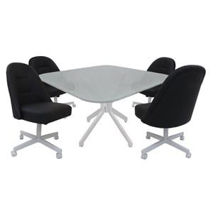 Pemberly Row Dinette Swivel Caster Chairs - Crackle Glass in Black Vinyl & White