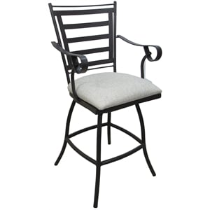 Pemberly Row Outdoor/Indoor Counter Bar Stool 26&quot Arms in Cream on Dark Nut