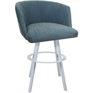 Pemberly Row Swivel Metal Bar Stool 30&quot Seat in Topaz Blue Vinyl with White
