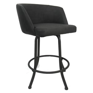 Pemberly Row Swivel Counter Metal Bar Stool 26&quot in Charcoal Vinyl with Gray