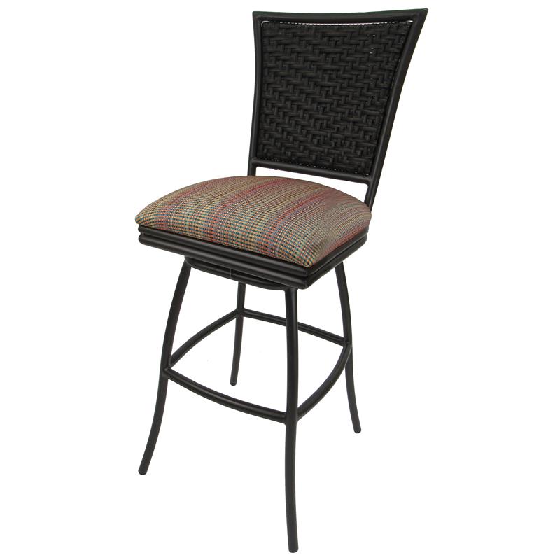 Pemberly Row Outdoor Extra Tall Swivel Metal Stool in Sun Stripe Red with Brown