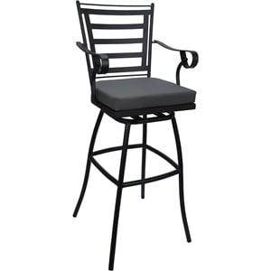 Pemberly Row Outdoor or Indoor Bar Stool 30&quot Seat - Arms in Dark Gray with Black