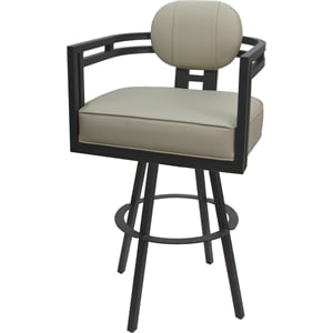 Pemberly Row Swivel Metal Bar Stool 30&quot Seat in Ocean Beige Vinyl with Gray