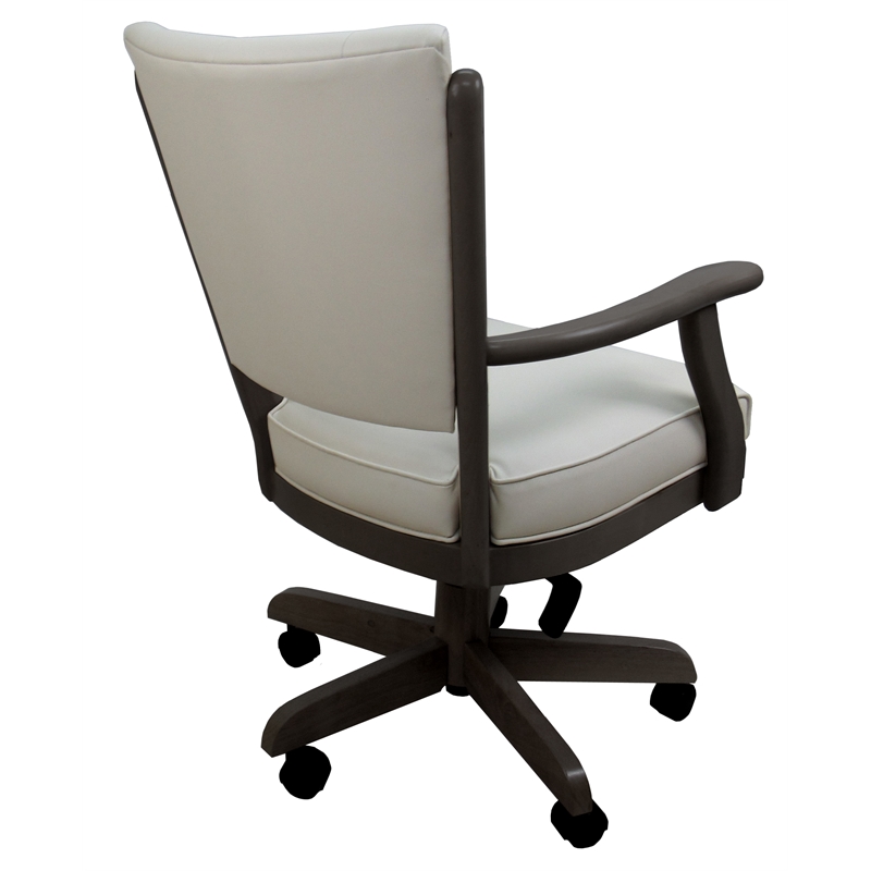 Pemberly Row Caster Solid Wood Dining Chair in Ocean Beige Vinyl with Dark Grey