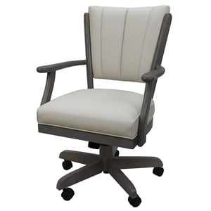 Pemberly Row Caster Solid Wood Dining Chair in Ocean Beige Vinyl with Dark Grey