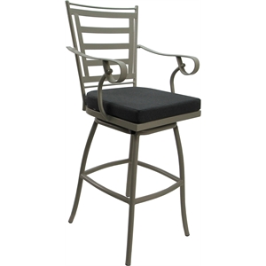 Pemberly Row Outdoor/Indoor Swivel Bar Stool 30&quot Seat - Arms in Charcoal & Beige