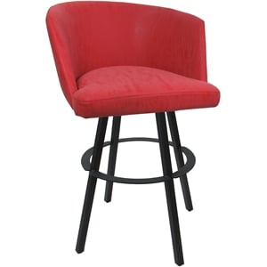 Pemberly Row Extra Tall Bar Stool Swivel Metal 34&quot Seat in Ruby Vinyl Red & Gray