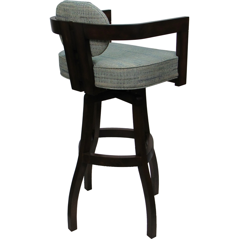 Pemberly Row Swivel Wood Bar Stool in Plus & Aquatint Teal Dark Walnut